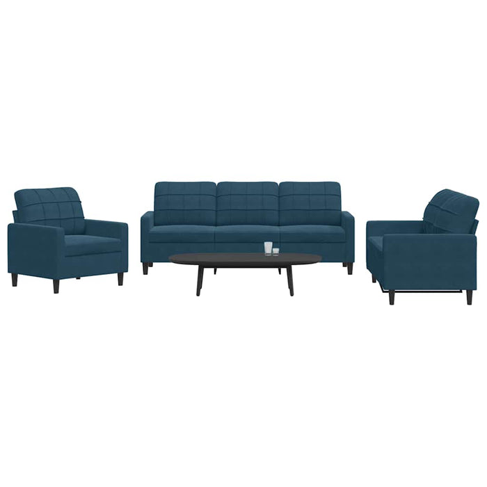 Set de canapele cu perne, 3 piese, albastru, catifea WALTI
