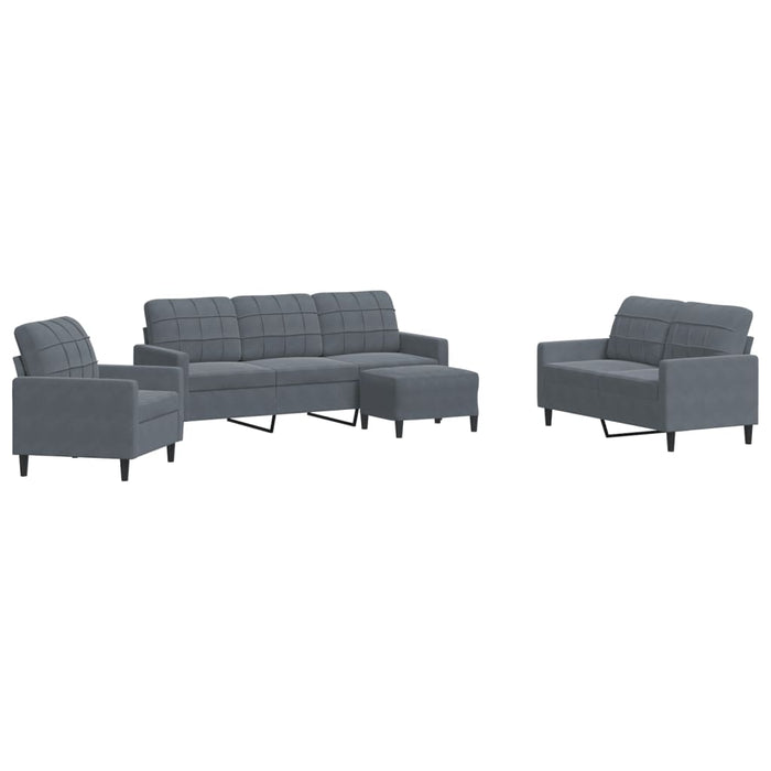 Set de canapele cu perne, 4 piese, gri închis, catifea - WALTI WALTI