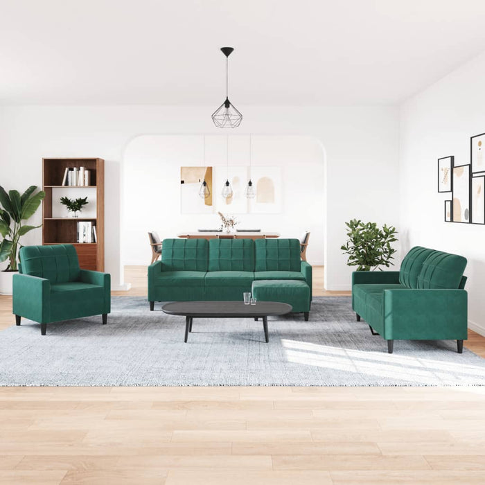 Set de canapele cu perne, 4 piese, verde închis, catifea - WALTI WALTI