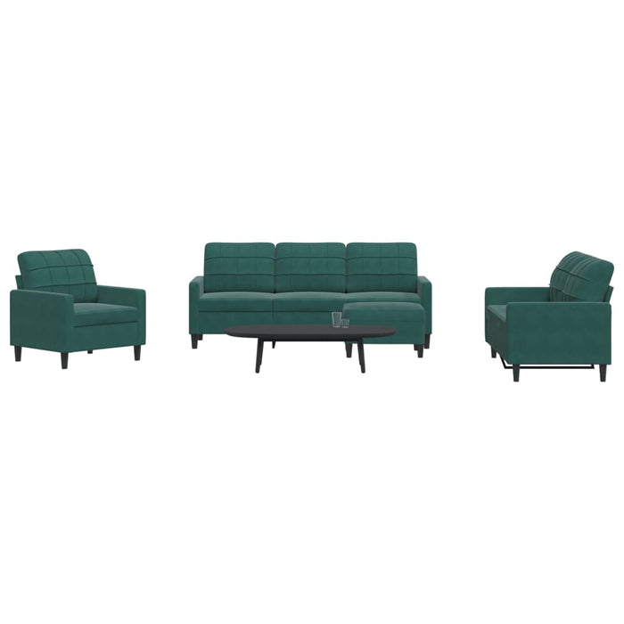Set de canapele cu perne, 4 piese, verde închis, catifea - WALTI WALTI