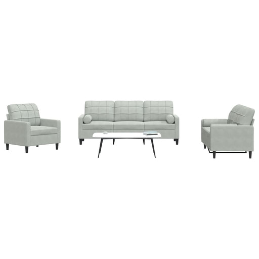 Set de canapele cu perne, 3 piese, gri deschis, catifea - WALTI WALTI