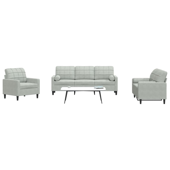 Set de canapele cu perne, 3 piese, gri deschis, catifea - WALTI WALTI