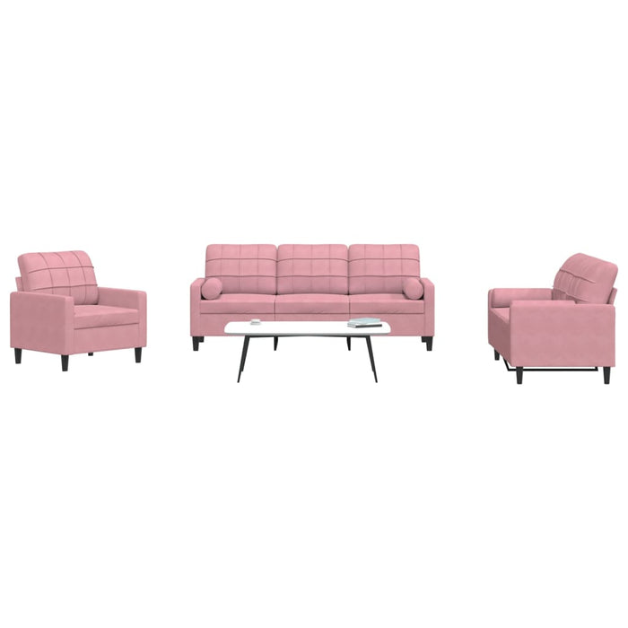 Set canapele cu perne/rulouri, 3 piese, roz, catifea - WALTI WALTI