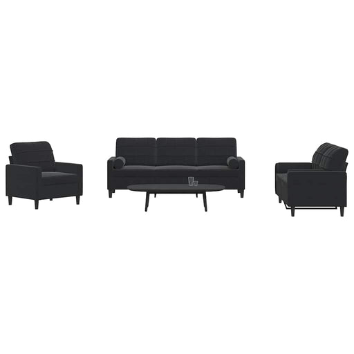 Set de canapele cu perne/rulouri, 3 piese, negru, catifea - WALTI WALTI