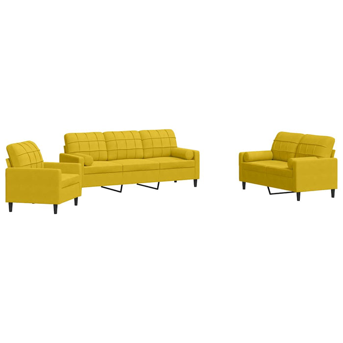 Set de canapele cu perne/rulouri, 3 piese, galben, catifea WALTI