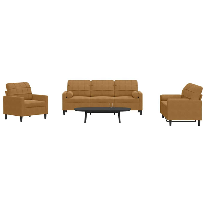 Set de canapele cu perne/rulouri, 3 piese, maro, catifea - WALTI WALTI