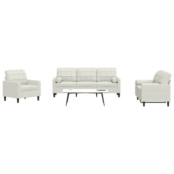 Set de canapele cu perne/rulouri, 3 piese, crem, catifea - WALTI WALTI