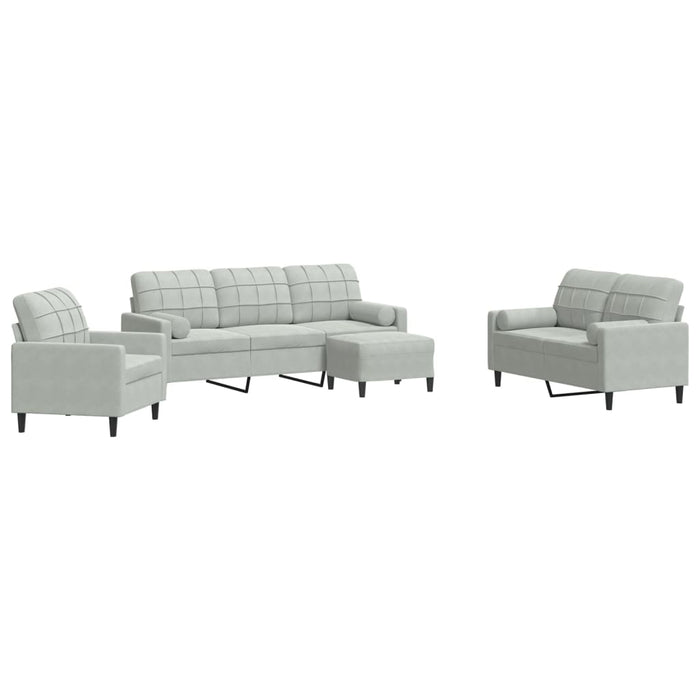 Set de canapele cu perne, 4 piese, gri deschis, catifea - WALTI WALTI