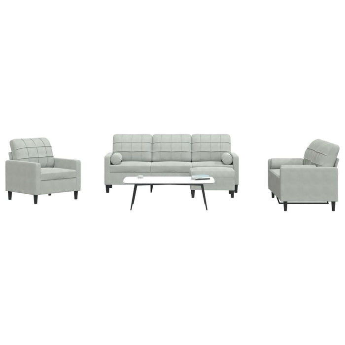 Set de canapele cu perne, 4 piese, gri deschis, catifea - WALTI WALTI