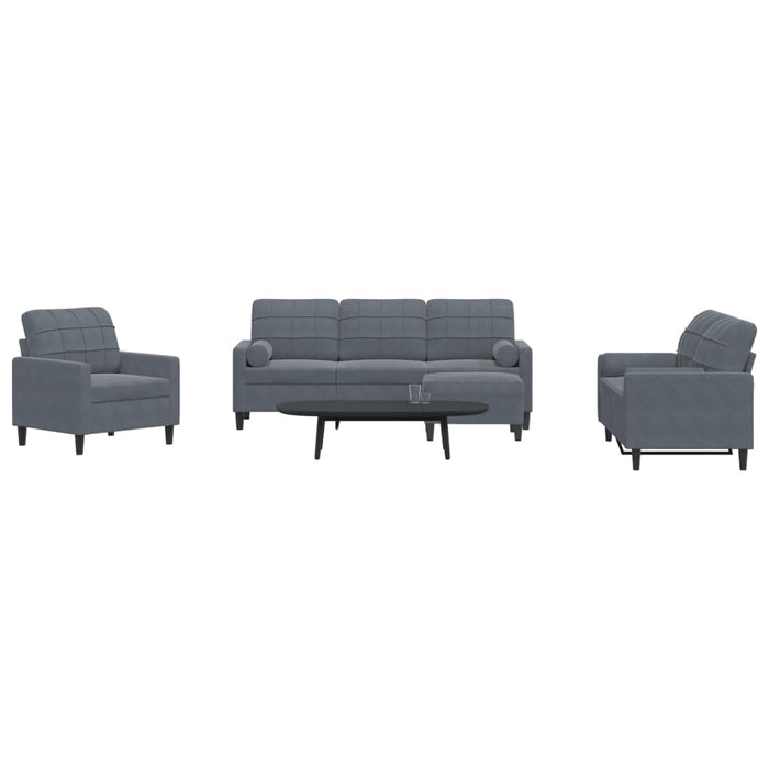 Set de canapele cu perne/rulouri, 4 piese, gri închis, catifea - WALTI WALTI
