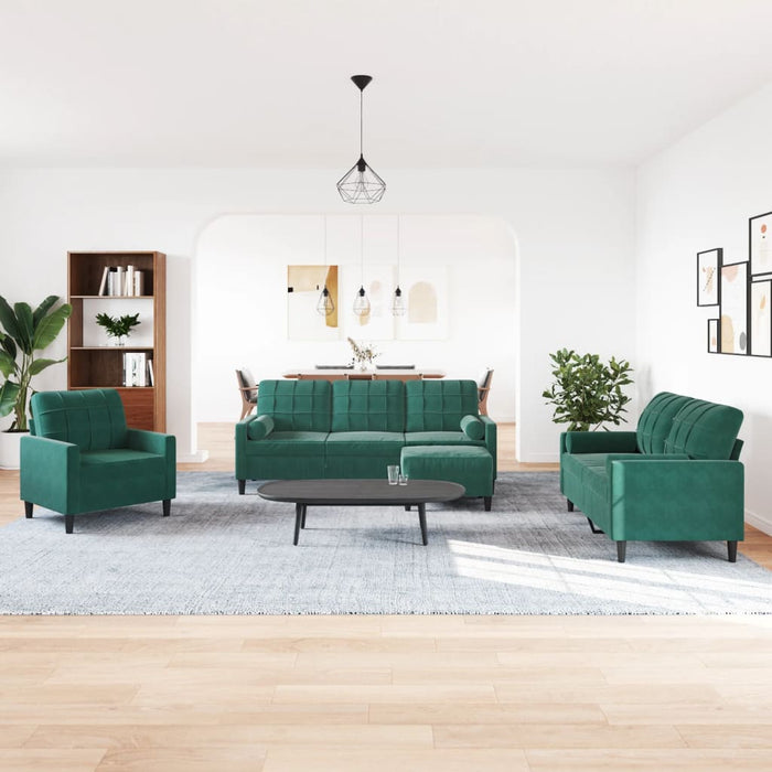 Set canapele cu perne/rulouri, 4 piese, verde închis, catifea - WALTI WALTI