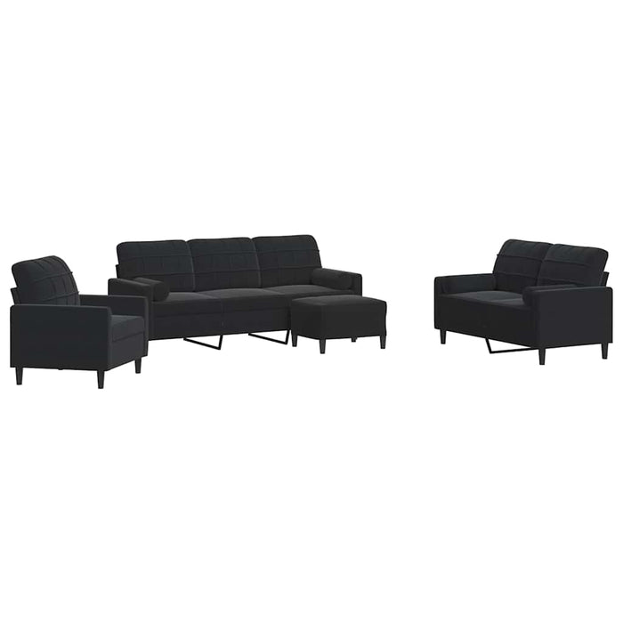 Set de canapele cu perne/rulouri, 4 piese, negru, catifea - WALTI WALTI