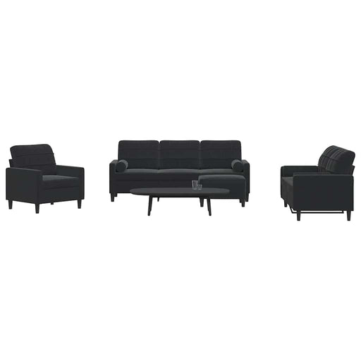 Set de canapele cu perne/rulouri, 4 piese, negru, catifea - WALTI WALTI