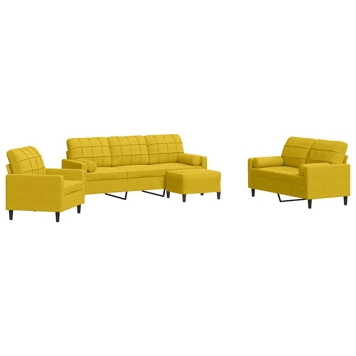 Set de canapele cu perne/rulouri, 4 piese, galben, catifea WALTI