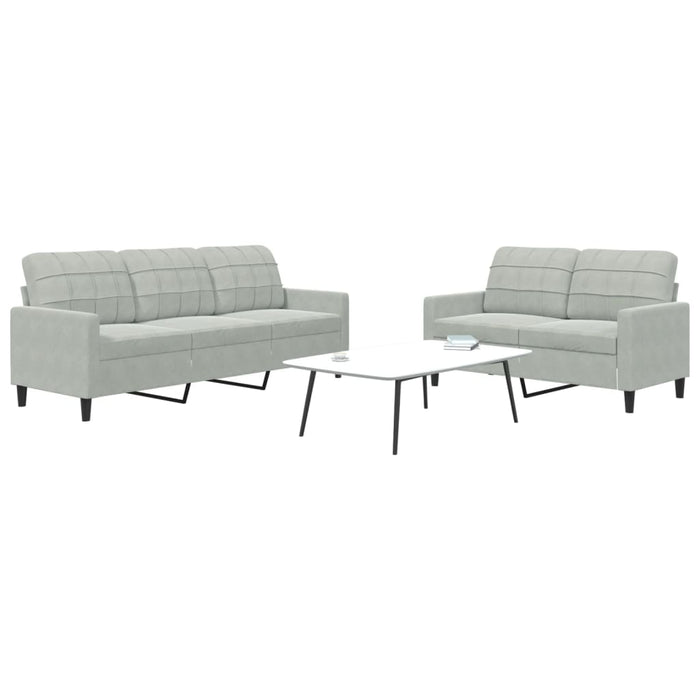 Set de canapele cu perne, 2 piese, gri deschis, catifea - WALTI WALTI