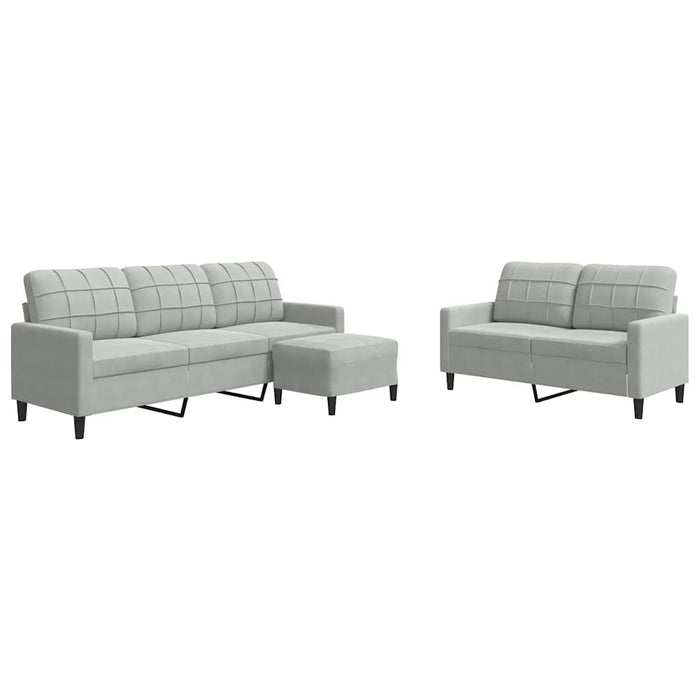 Set de canapele cu perne, 3 piese, gri deschis, catifea - WALTI WALTI