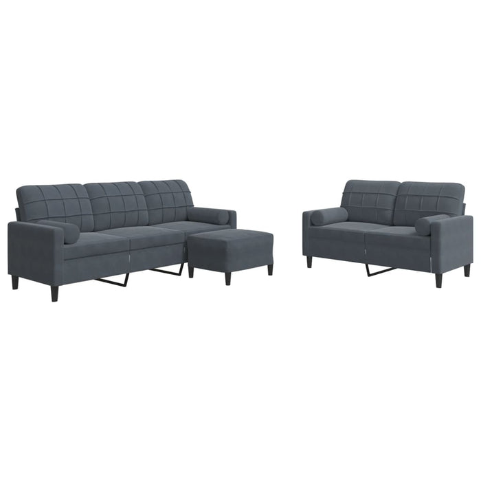 Set de canapele cu perne, 3 piese, gri închis, catifea - WALTI WALTI
