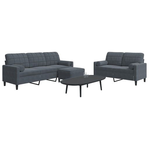 Set de canapele cu perne, 3 piese, gri închis, catifea - WALTI WALTI