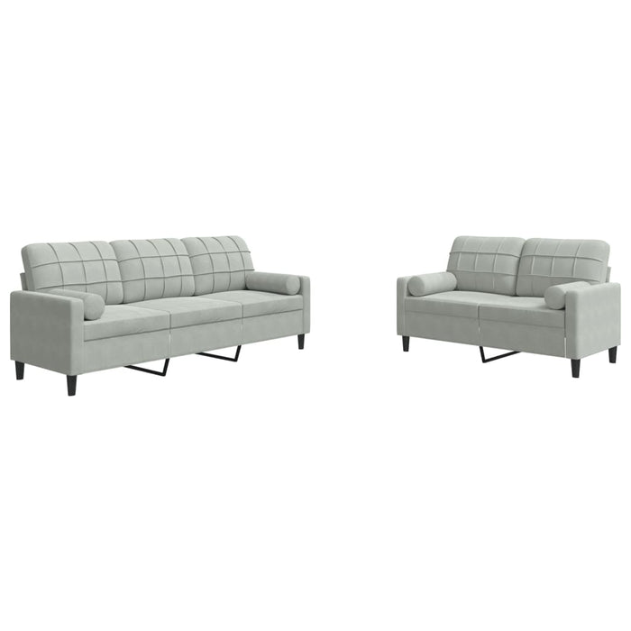 Set de canapele cu perne, 2 piese, gri deschis, catifea - WALTI WALTI