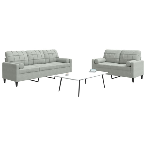 Set de canapele cu perne, 2 piese, gri deschis, catifea - WALTI WALTI