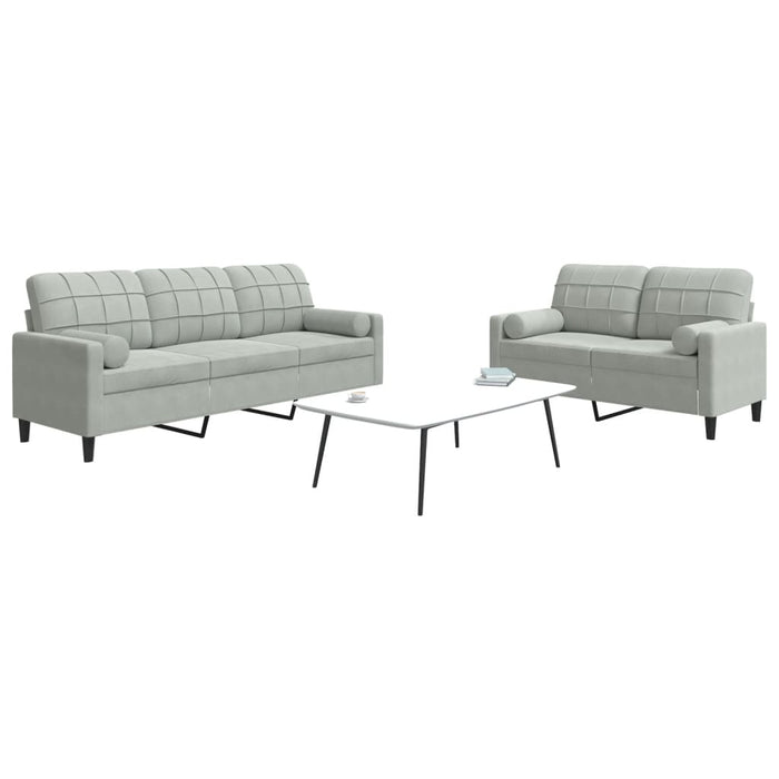 Set de canapele cu perne, 2 piese, gri deschis, catifea - WALTI WALTI