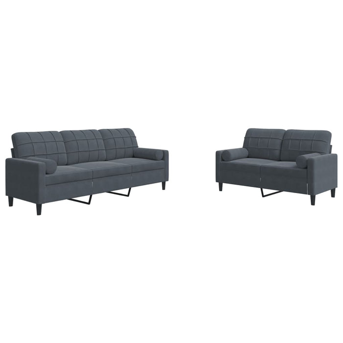 Set de canapele cu perne/rulouri, 2 piese, gri închis, catifea - WALTI WALTI