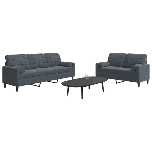 Set de canapele cu perne/rulouri, 2 piese, gri închis, catifea - WALTI WALTI