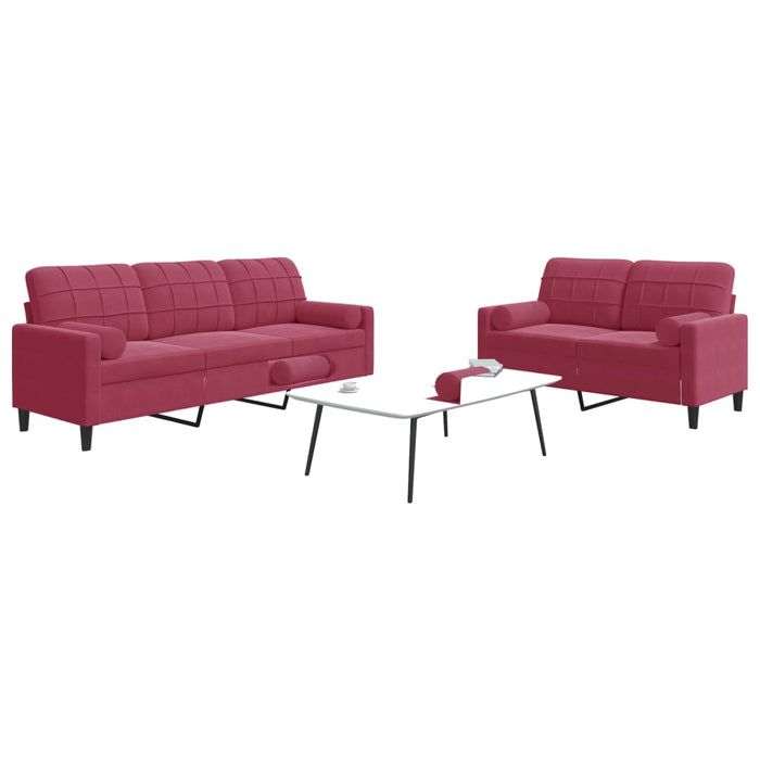 Set canapea cu perne/rulouri, 2 piese, roșu vin, catifea - WALTI WALTI