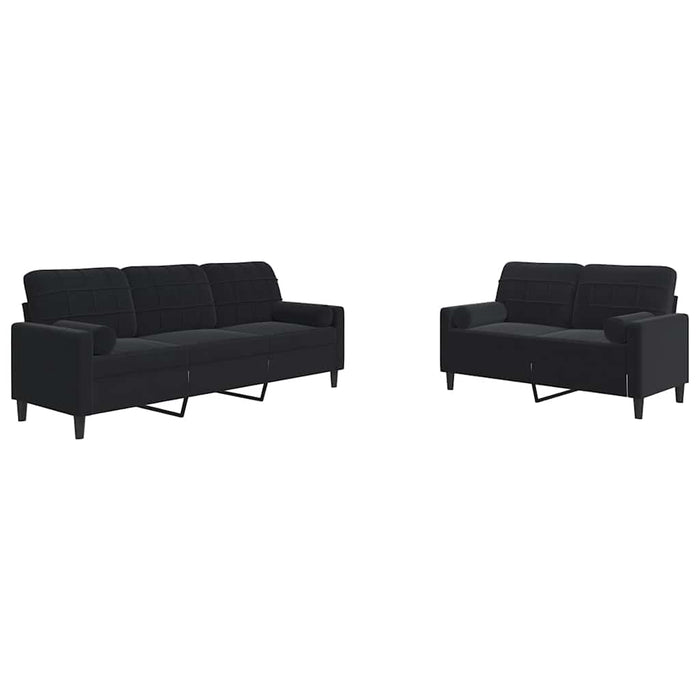 Set de canapele cu perne/rulouri, 2 piese, negru, catifea - WALTI WALTI