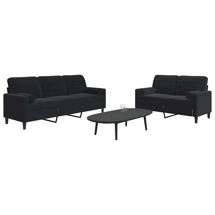 Set de canapele cu perne/rulouri, 2 piese, negru, catifea - WALTI WALTI