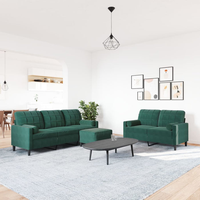 Set canapele cu perne/rulouri, 3 piese, verde închis, catifea - WALTI WALTI
