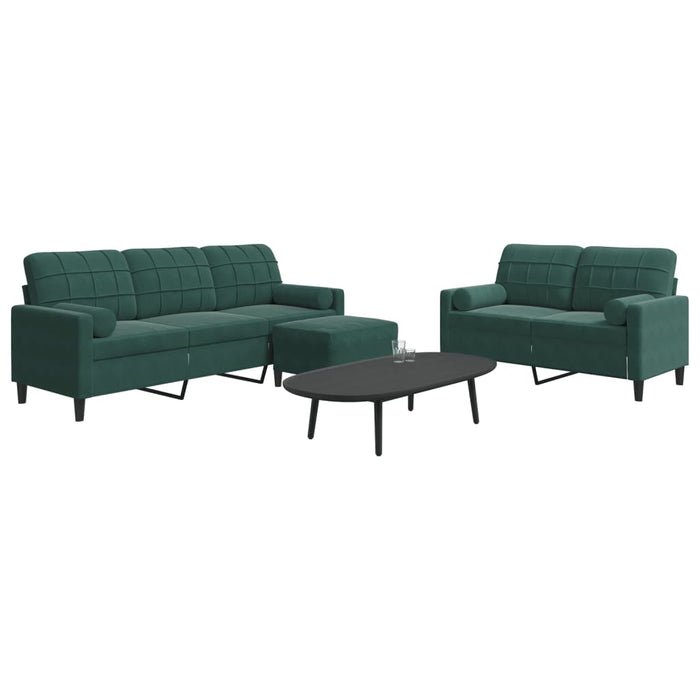 Set canapele cu perne/rulouri, 3 piese, verde închis, catifea - WALTI WALTI