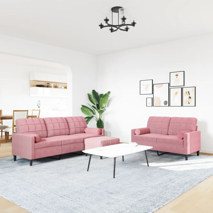 Set canapele cu perne/rulouri, 3 piese, roz, catifea - WALTI WALTI
