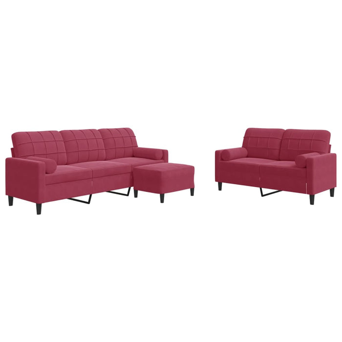 Set canapea cu perne/rulouri, 3 piese, roșu vin, catifea - WALTI WALTI