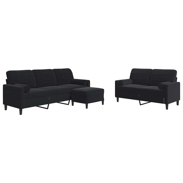 Set de canapele cu perne/rulouri, 3 piese, negru, catifea - WALTI WALTI