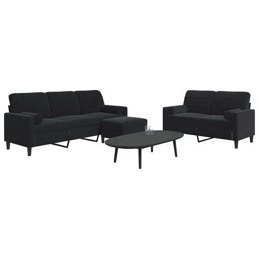 Set de canapele cu perne/rulouri, 3 piese, negru, catifea - WALTI WALTI