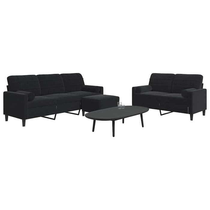 Set de canapele cu perne/rulouri, 3 piese, negru, catifea - WALTI WALTI