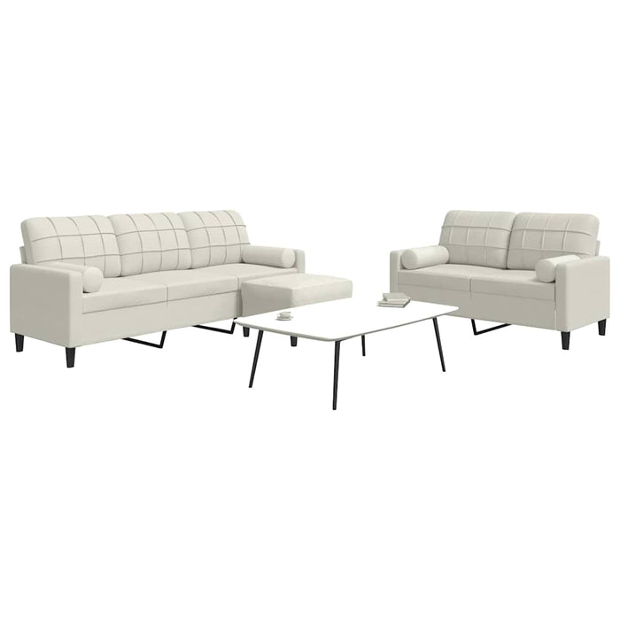 Set de canapele cu perne/rulouri, 3 piese, crem, catifea - WALTI WALTI