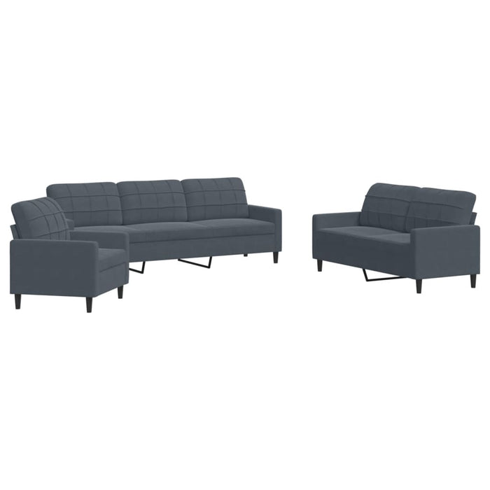 Set de canapele cu perne, 3 piese, gri închis, catifea - WALTI WALTI