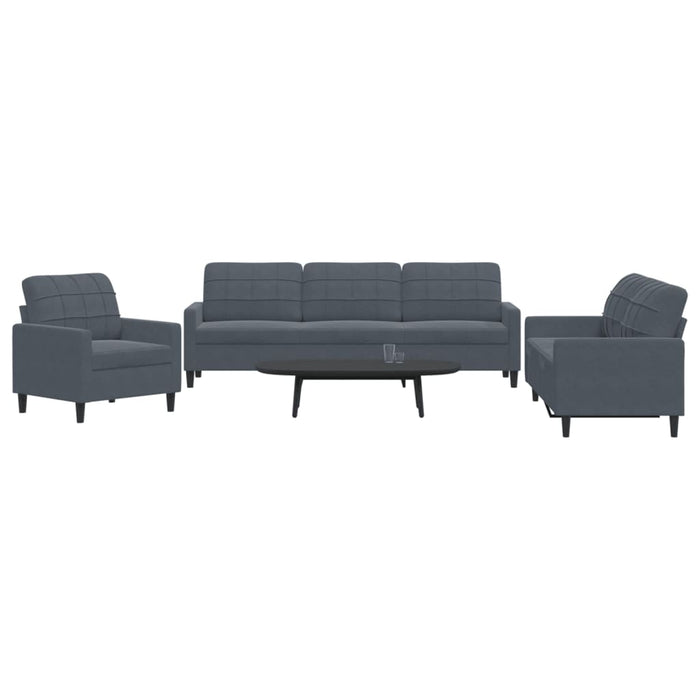 Set de canapele cu perne, 3 piese, gri închis, catifea - WALTI WALTI