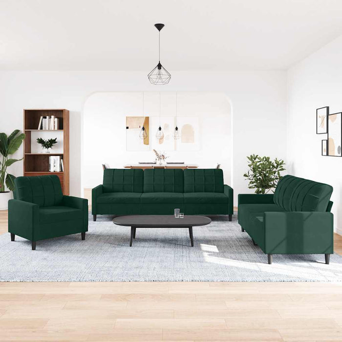 Set de canapele cu perne, 3 piese, verde închis, catifea - WALTI WALTI