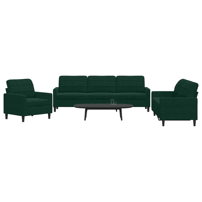 Set de canapele cu perne, 3 piese, verde închis, catifea - WALTI WALTI