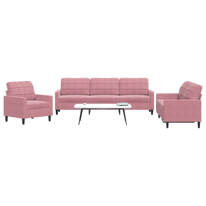 Set de canapele cu perne, 3 piese, roz, catifea - WALTI WALTI