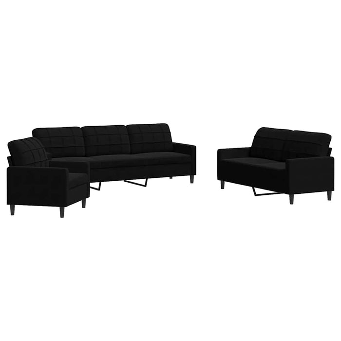 Set de canapele cu perne, 3 piese, negru, catifea - WALTI WALTI