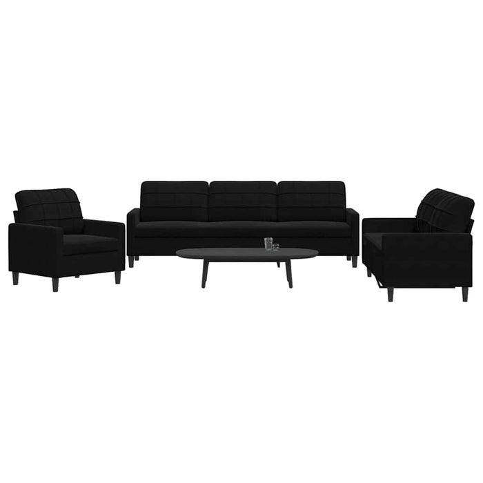 Set de canapele cu perne, 3 piese, negru, catifea - WALTI WALTI