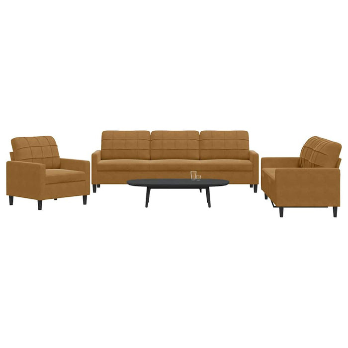 Set de canapele cu perne, 3 piese, maro, catifea - WALTI WALTI
