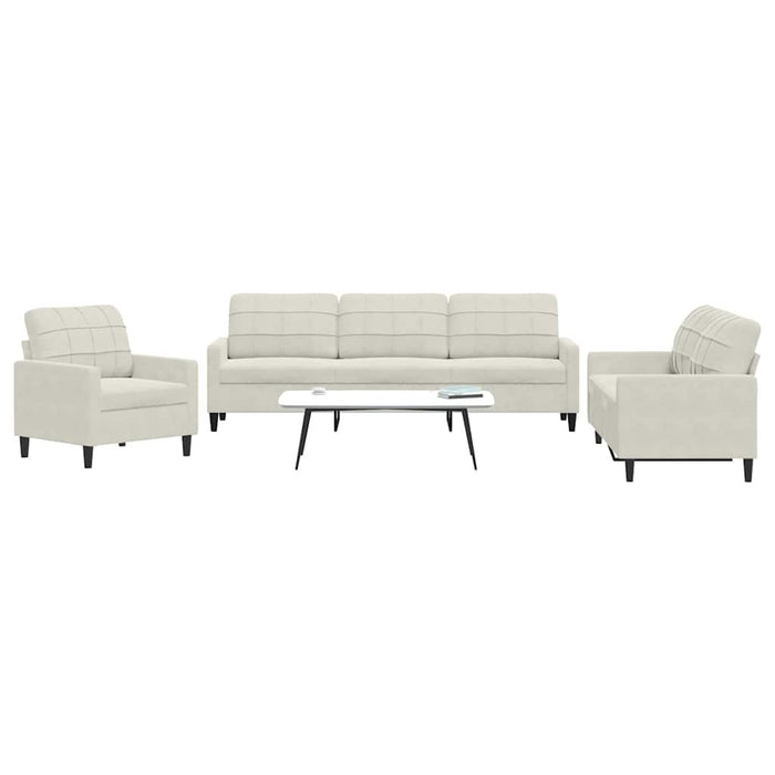 Set de canapele cu perne, 3 piese, crem, catifea - WALTI WALTI