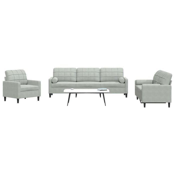 Set de canapele cu perne, 3 piese, gri deschis, catifea - WALTI WALTI