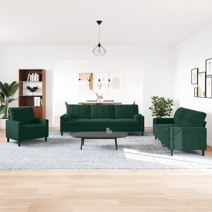Set canapele cu perne/rulouri, 3 piese, verde închis, catifea - WALTI WALTI