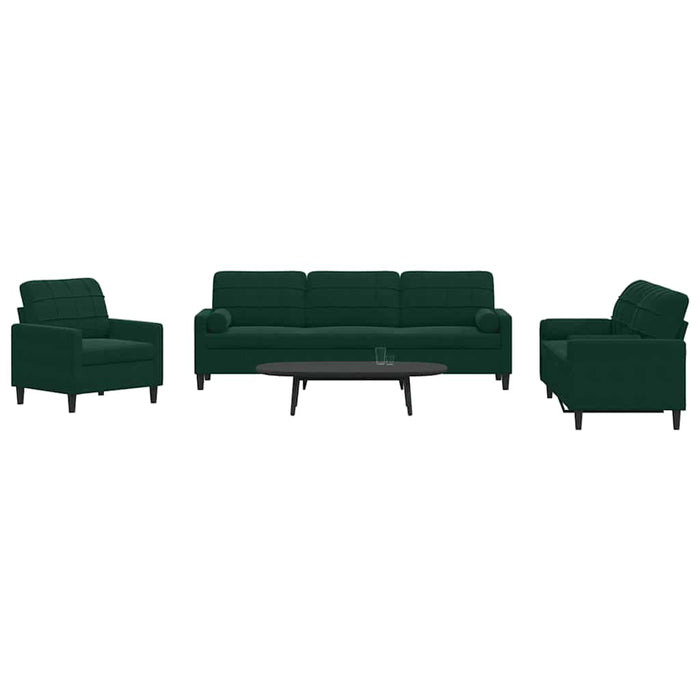 Set canapele cu perne/rulouri, 3 piese, verde închis, catifea - WALTI WALTI